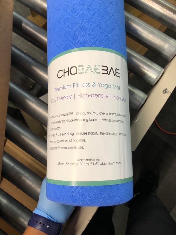 Photo 4 of CHABAEBAE Better For Joints Extra Thick Wide Yoga Mat 72" x 32" x 1/3" Shock Absorbing Cushioned Yoga Mat | Padded Yoga Mat Non Slip Workout Mat, Extra Large Yoga Mat, Pilates Mat 72''Lx32"W 1/3" (8mm) Thick Blue