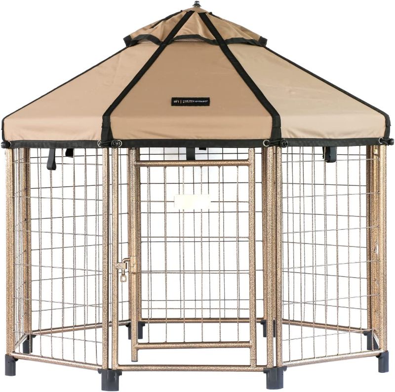 Photo 1 of Advantek Pet Gazebo Outdoor Metal Dog Kennel with Earth Taupe Cover, 4 Foot