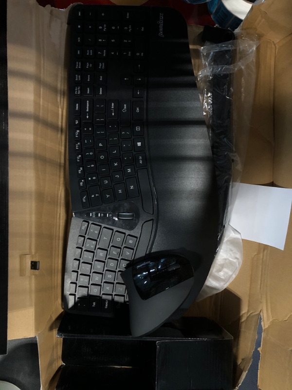 Photo 2 of Perixx Periduo-605, Wireless Ergonomic Split Keyboard and Vertical Mouse Combo, Adjustable Palm Rest and Membrane Low Profile Keys, Black, US English Layout (11633)