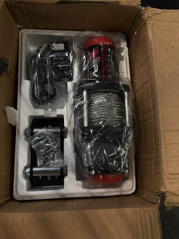 Photo 1 of XPV AUTO 12V 4500LBS Steel Rope Electric Winch for Towing ATV/UTV Off Road with Wireless Remote Control Mounting Bracket IP67 Waterproof Electric Winch with 4-Way Roller Fairlead 4500lb. steel cable winch Black