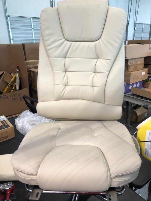 Photo 2 of NPNO Reclining Office Chair with Massage, Ergonomic Office Chair w/Foot Rest, PU Leather Executive Computer Chair w/Heated, Padded Armrest, High Back Swivel Recliner for Office Home Study (White)