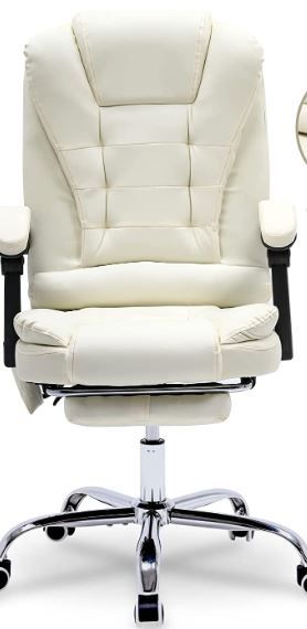 Photo 1 of NPNO Reclining Office Chair with Massage, Ergonomic Office Chair w/Foot Rest, PU Leather Executive Computer Chair w/Heated, Padded Armrest, High Back Swivel Recliner for Office Home Study (White)