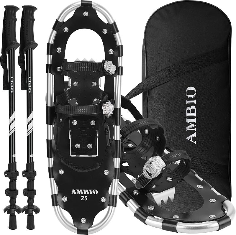 Photo 1 of AMBIO Lightweight Snowshoes for Men Women Youth Kids, Aluminum Alloy Terrain Snow Shoes and Carrying Tote Bag 14" (30 - 70 lbs) Green (snowshoes+pole+gaiter)