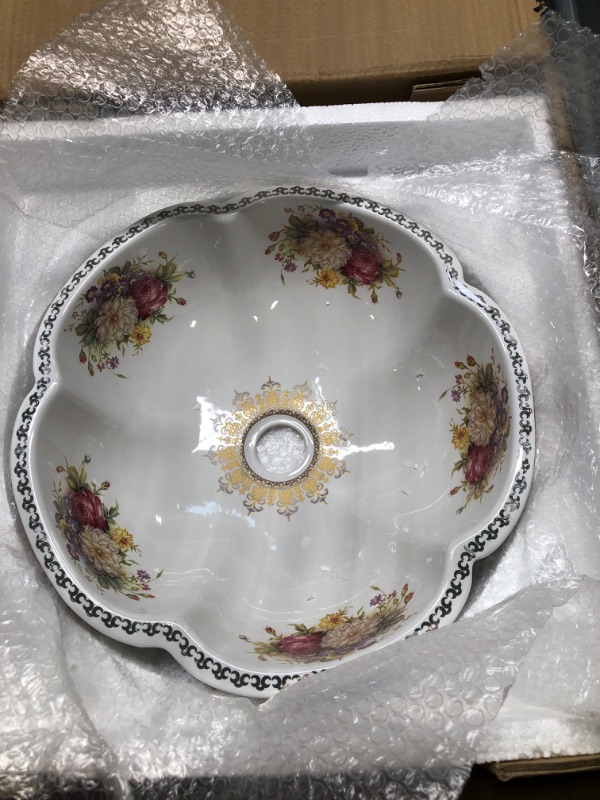 Photo 2 of Ceramic Bathroom Vessel Sink Flower Shape Peony Design Porcelain Above Counter Sink for Bar and Cloakroom Chinese Vanity Bowl