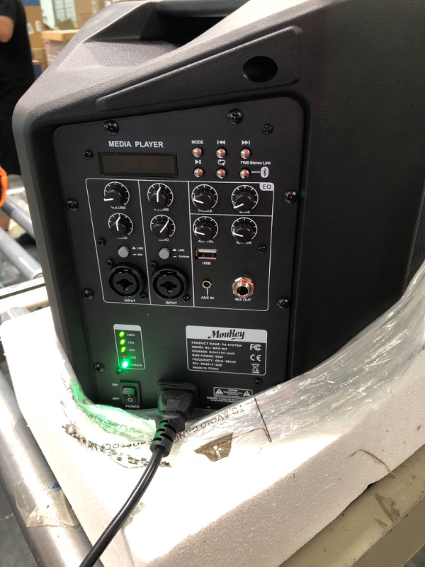 Photo 1 of Moukey Portable PA Speaker, Rechargeable Bluetooth 5.0 PA System Built in 6.5" Woofer and 3" Tweeters * 3, 100W Peak/50W RMS Power, with LED Battery Indicator, MP3/USB/XLR Input, MPA-M1
