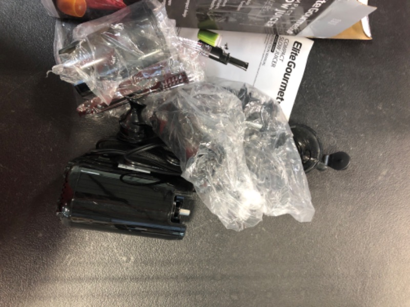 Photo 1 of Elite Gourmet EJX600 Compact Small Space-Saving Masticating Slow Juicer, Cold Press Juice Extractor, Nutrient and Vitamin Dense, Easy to Clean, 16 oz Juice Cup, Charcoal Grey