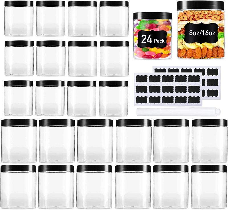 Photo 1 of 24 Pack Plastic Jars with Lids 16 oz (12 Pack) & 8 oz (12 Pack)
