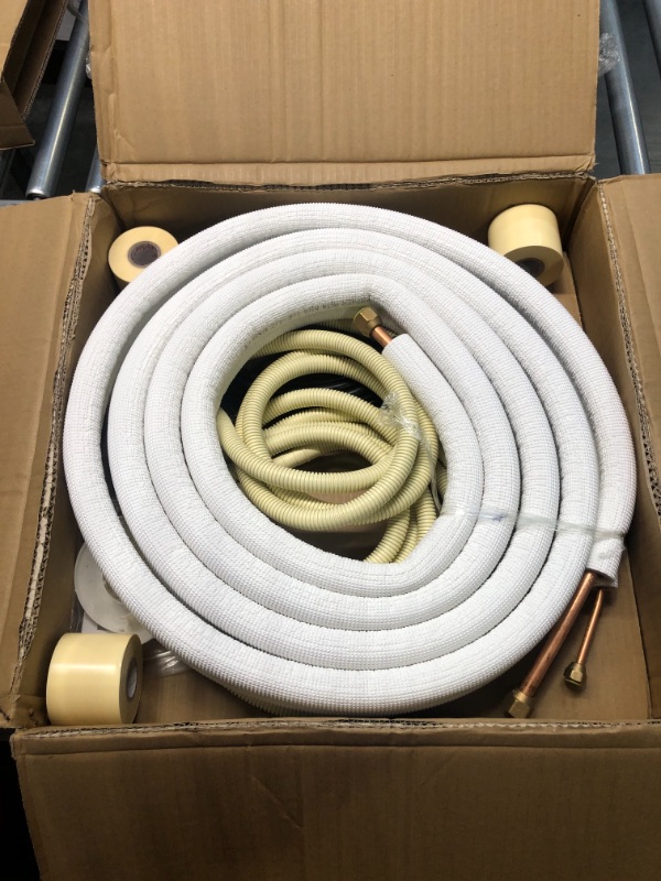 Photo 2 of 25 Ft Mini Split Line Set.Air Conditioner Copper Tubing Pipes Extension Set, 1/4" & 1/2" 3/8" PE Thickened for AC and Heating Equipment Insulated Coil Line Set HVAC Refrigerant with Nuts. (1/4+1/2)