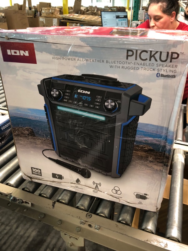 Photo 5 of ION Audio Pickup - 100-watt Water-Resistant Wireless Bluetooth Speaker with 75-Hour Rechargeable Battery, AM/FM Radio and Multi-Color Light Bar 100W water-resistant