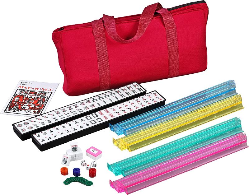 Photo 1 of KT Brand New American Mahjong Set in Burgundy Bag, 4 Pushers Racks Western Mahjongg