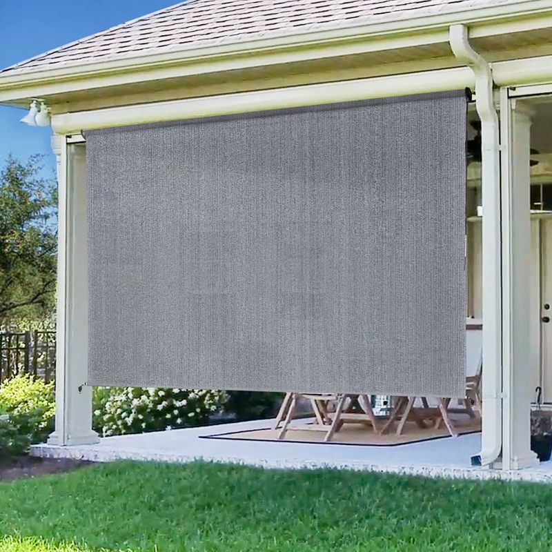 Photo 1 of Artpuch Outdoor Roller Shade 7'(W) x6'(L) Fabric Blind Gray Cordless Roll Up Shade