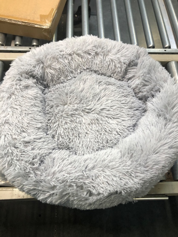 Photo 2 of ZEJEUER Cat Bed, Small Dog Bed, Round Donut Washable Plush Fluffy Faux Fur Soft Cushion Beds for Indoor Pets Diameter:23 inches (60cm) Light Grey