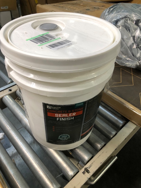 Photo 1 of Essential Values 5 Gallon Concrete Sealer (Covers 7500 Sq Ft) – Made in USA - Excellent Clear & Wet Sealant Designed for Indoor/Outdoor Surfaces - for Concrete | Driveways | Garages | Basements Pail