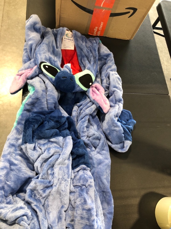 Photo 2 of COSUSKET Snug Fit Unisex Adult Onesie Pajamas, Flannel Cosplay Animal One Piece Halloween Costume Sleepwear Homewear Blue Stitch Medium (M)
