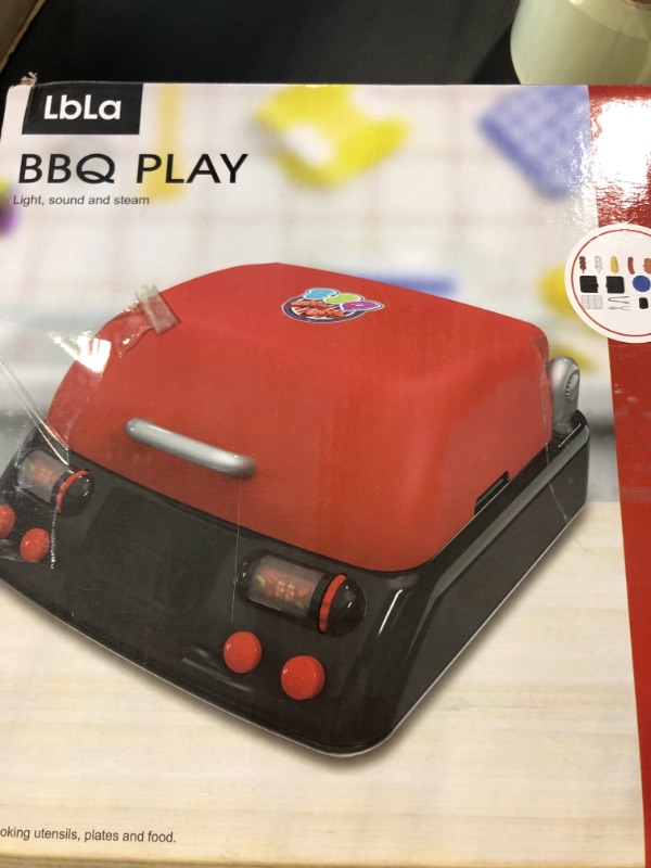 Photo 2 of Aomola Kids Pretend Grill Kitchen Playset Toys for Toddlers 1-3, BBQ Cooking Toy with Realistic Spray Light & Sound, Play Food Accessories Cooking Set for Girls Boys Kid Birthday… (red)