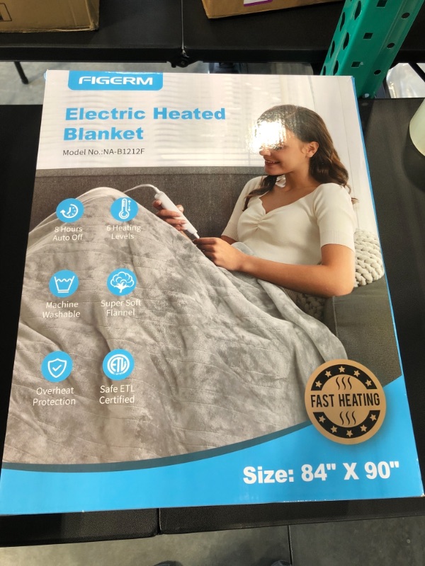 Photo 2 of Electric Heated Blanket Throw Queen Size 84" x 90" | 6 Heating Levels & 8h Auto Timer | Full Body Fast Heating and Ultra Soft Flannel, Machine Washable Bed Sofa Home Office Use, Light Grey Light Grey 84x90 Inch