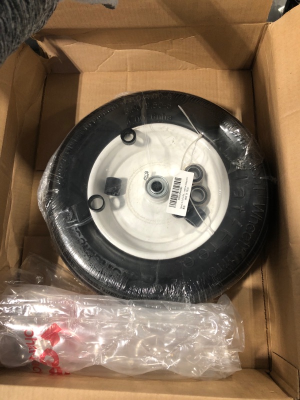 Photo 3 of 14.5"Flat Free Wheelbarrow Tire with 3/4 & 5/8 Wheel Bearing, 3" Hub 13"-16" Universal Fit Air Less Tire 4.80/4.00-8 for Garden Cart Wagon Ribbed Tread Axle hole 16mm Foamed Polyurethane Tire