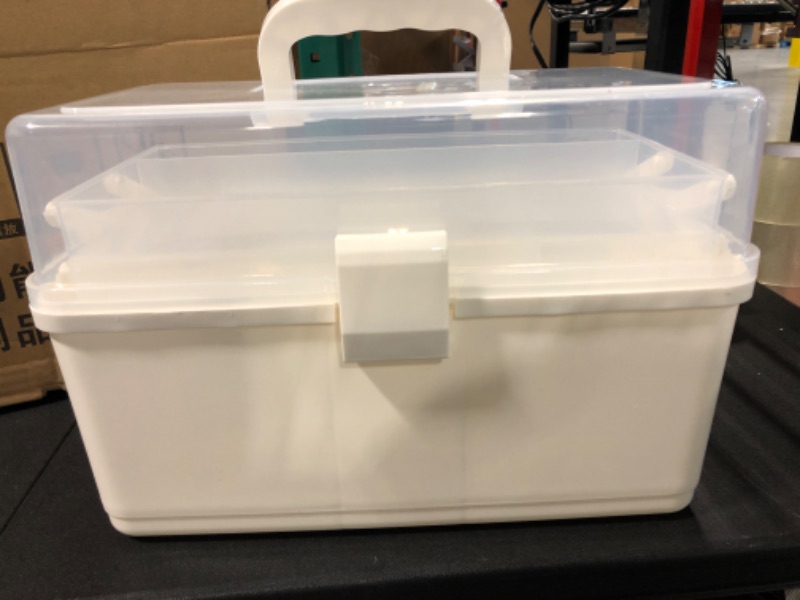 Photo 1 of Hershii Plastic Medical Storage Containers Medicine Box Organizer Home Emergencies First Aid Kit Pill Case 3-Tier with Compartments and Handle (Large, White)