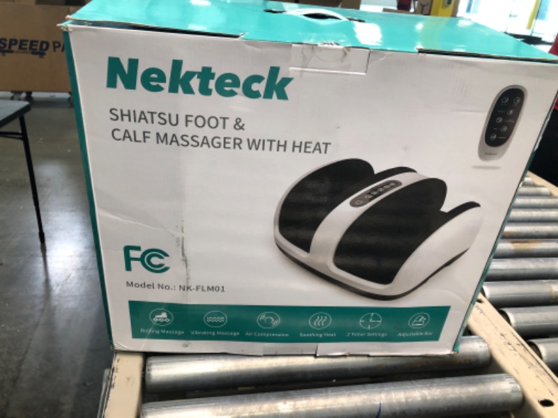 Photo 2 of Nekteck Foot Shiatsu Massager, Calf Massage with Heat Therapy, Deep Kneading, Vibration, Compression Leg Massager for Home and Office Use (Remote Control) White