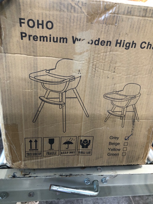 Photo 1 of Baby High Chair with Double Removable Tray for Baby/Infants/Toddlers, 3-in-1 Wooden High Chair/Booster/Chair | Grows with Your Child | Adjustable Legs | Modern Wood Design | Easy to Assemble Light Gray