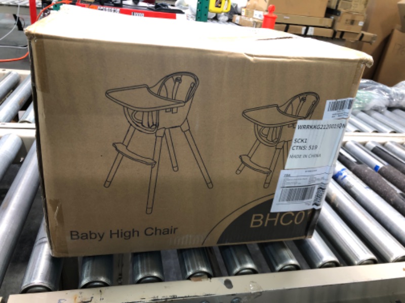 Photo 1 of IKARE Wooden Natural Baby High Chair W/ Removable Tray & Safety Harness, 3-in-1 Infant Highchair / Booster / Kid Chair | Grows with Your Child | Adjustable Legs | Modern Wood Design (Gray)