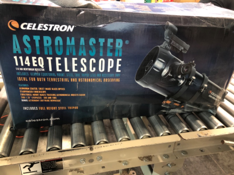 Photo 1 of Celestron - AstroMaster 114EQ Newtonian Telescope - Reflector Telescope for Beginners - Fully-Coated Glass Optics - Adjustable-Height Tripod - Bonus Astronomy Software Package