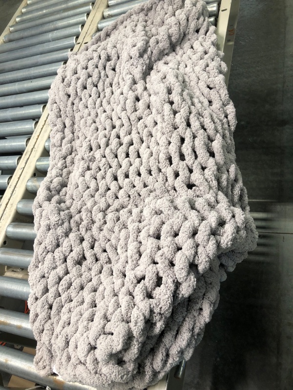 Photo 2 of Abound Chunky Knit Blanket Throw - 50"x60" - 5 lbs - Chenille Yarn Knitted Blanket - Crochet Blanket - Cable Knit Throw Blanket - Weighted Chunky Blanket - Machine Washable (Slate Grey) 50"*60" Slate Grey