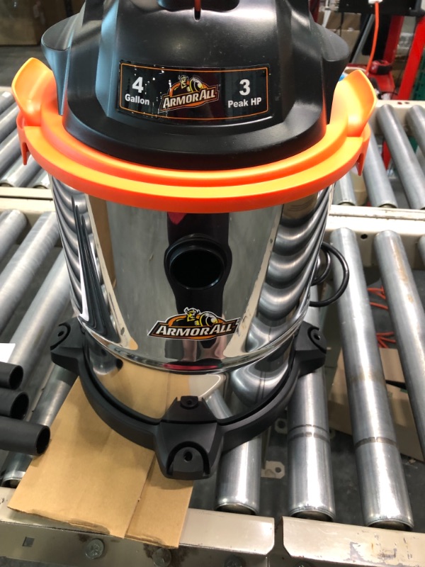 Photo 3 of Armor All VO408S 0901 4 Gallon Wet/Dry Vac 3.0 Peak HP Shop Vacuum with 3 Nozzles and 1 Brush, Stainless Steel Tank, Orange 4 Gal Vac