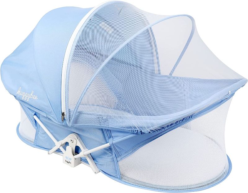 Photo 1 of Huggybee Baby Travel Bassinet,Portable Bassinet with 2 in 1 Canopy for Newborn,Baby Lounger Baby Crib Co-Sleeping Bed with Mosquito Net