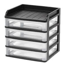 Photo 1 of RIS USA Desk Organizer with Drawers, Black & IRIS USA Plastic 3-Drawer Desktop Organizer for Office, Files, & Supplies, Small, Black