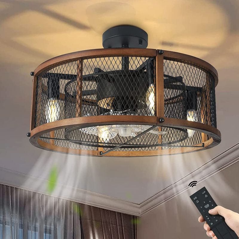 Photo 1 of Atocif Caged Ceiling Fan with Light, 20In Bladeless Ceiling Fan with Remote Control, Farmhouse Ceiling Fans Low-Noise, Timing, for Living Room, Bedroom, Kitchen, Dining Room