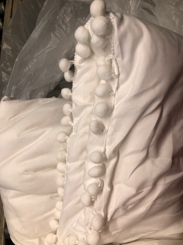 Photo 4 of YIRDDEO White Comforter Set Full 3pcs Boho Ball Pom Pom Bedding, Aesthetic White Comforter Full Size Bed Set Beige White Bedding Set for Women Men (1 Comforter 2 Pillowcases) Full White