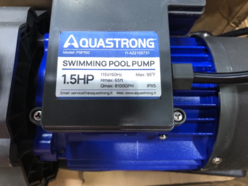 Photo 1 of Aquastrong 1.5 HP In/Above Ground Single Speed Pool Pump, 115V, 8100GPH, High Flow, Powerful Self Primming Swimming Pool Pumps with Filter Basket