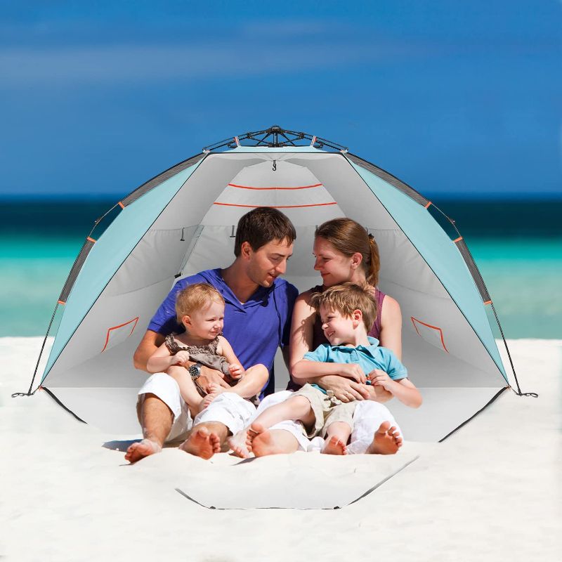 Photo 1 of  Pop Up Beach Tent – UPF 50+ UV Sun Protection Beach Shade Beach Tent Pop Up for Kids & Adults - 2 Person Sun Shelter with Carry Bag and Tent Stakes for Beach, Park, Camping