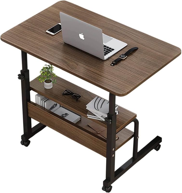 Photo 1 of Adjustable Table Student Computer Desk Portable Home Office Furniture Small Spaces Desk Sofa Bedroom Bedside Desk Learn Play Game Desk on Wheels Movable with Storage Desk Size 31.5 * 15.7 Inch Brown