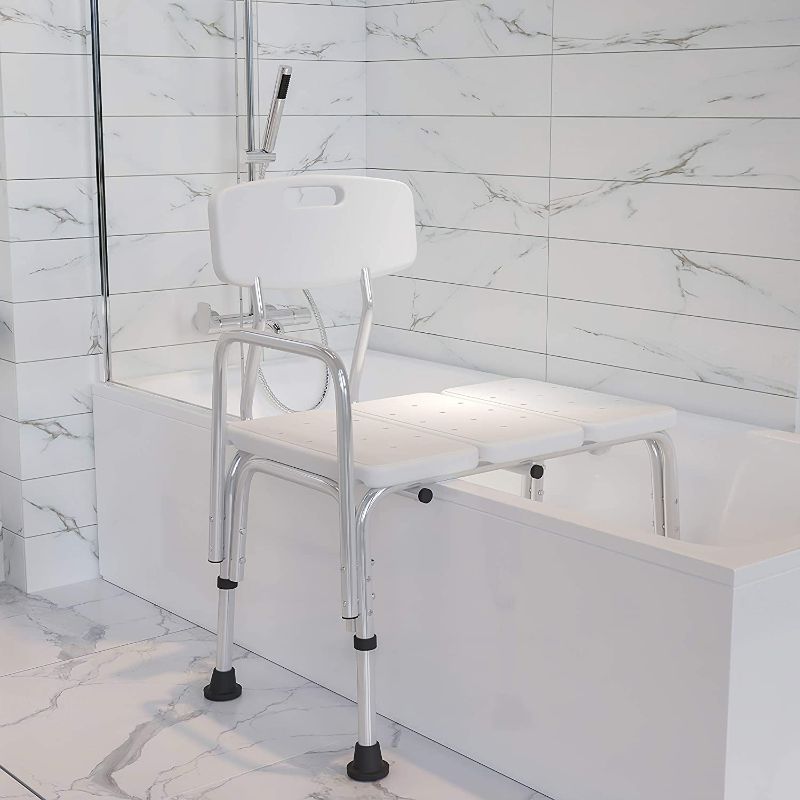 Photo 1 of 300 Lb. Capacity Adjustable White Bath & Shower Transfer Bench with Back and Side Arm