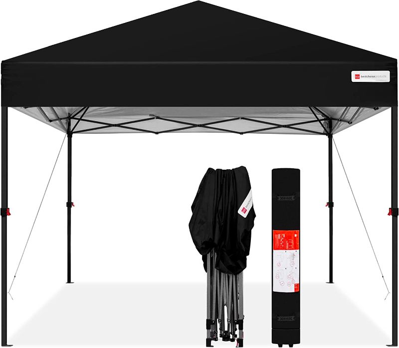 Photo 1 of 10x10ft 1-Person Setup Pop Up Canopy Tent Instant Portable Shelter w/ 1-Button Push, Straight Legs, Wheeled Carry Case, Stakes - Black

*ONE METAL RAILING HAD MINOR DAMAGE (PHOTO PROVIDED)*