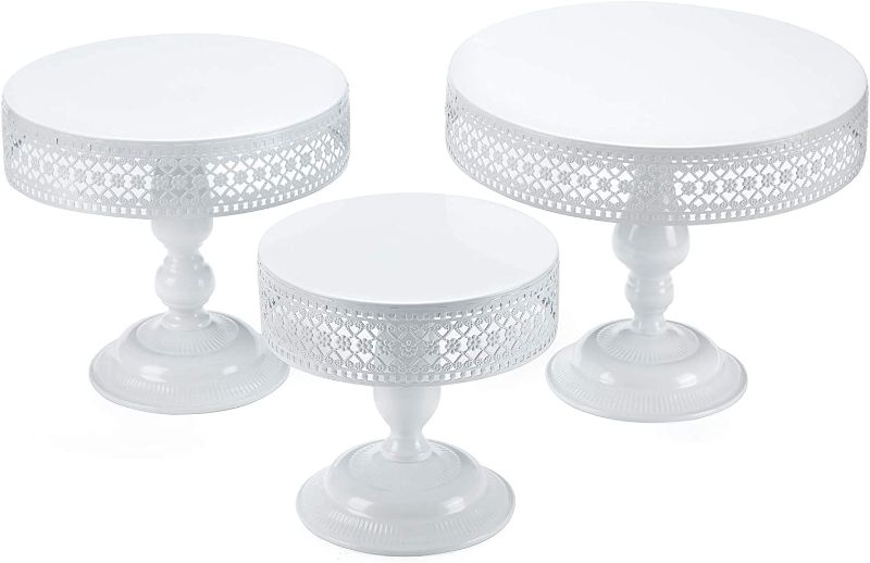 Photo 1 of 3 Pieces Cake Stand Set Round Cake Stands Metal Display Cupcake Stands for Dessert, White