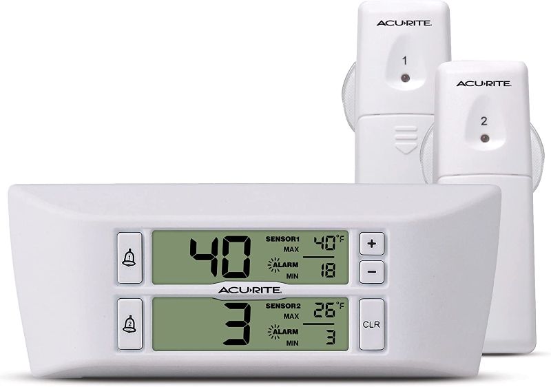 Photo 1 of AcuRite Digital Wireless Fridge and Freezer Thermometer with Alarm and Max/Min Temperature for Home ,LCD Display, Restaurants (00986M), 0.6, White