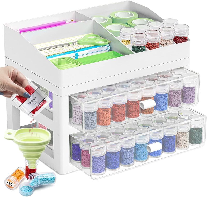 Photo 1 of ARTDOT Storage Containers for Diamond Painting Accessories, 2 Drawers with 96 Slots Bead Storage Bottles and Diamond Art Accessories and Tools Rack
