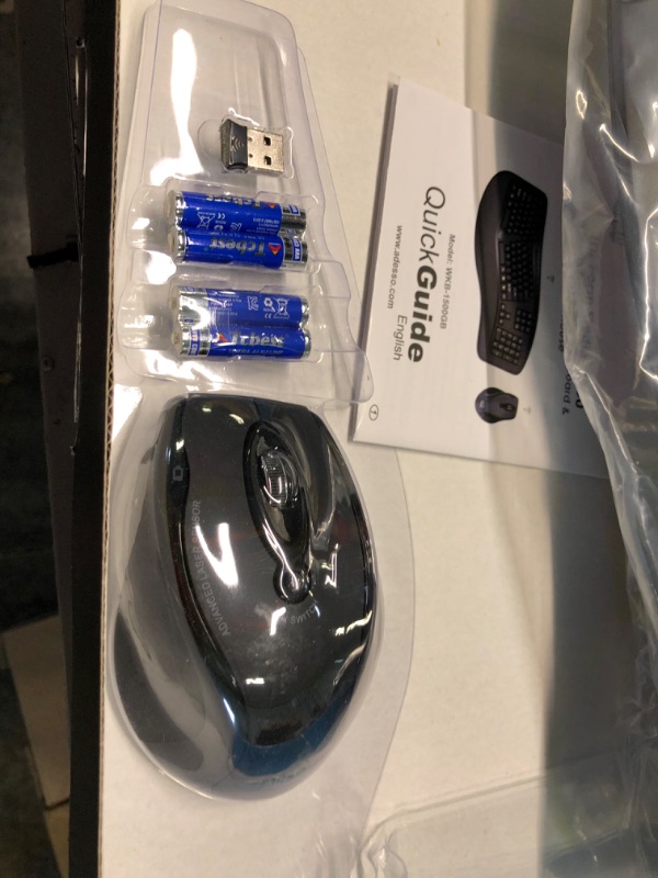 Photo 1 of Adesso WKB-1500GB - Wireless Ergonomic Desktop Keyboard and Laser Mouse with Split Keys Design and Palm Rest for Comfort, Long Battery Life, Nano Receiver - Compatible for PC & Windows XP/7/8/10,Black