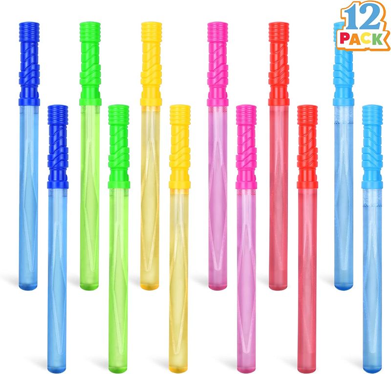 Photo 1 of  Big Bubble Wands for Kids, 1 Dozen Bubble Wand Bulk with Bubbles Refill Solution for Summer Toy Party Favor, Outdoors Activity, Easter Basket Stuffers, Birthday Gift