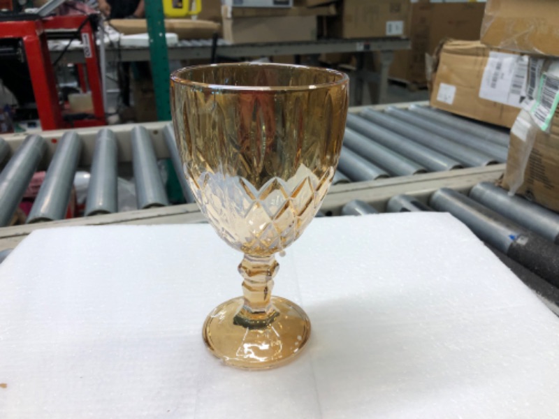 Photo 4 of Vintage Wine Glasses Set of 6, 11 Ounce Colored Glass Water Goblets, Unique Embossed Pattern High Clear Stemmed Glassware Wedding Party Bar Drinking Cups Amber 6 Pack