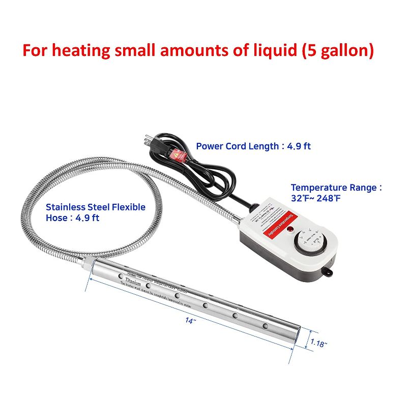 Photo 1 of 1300W Titanium Fully Submersible Portable Electric Immersion Water Heater, 100% Waterproof, Built-in Thermostat, Auto shutoff, Overheating Prevention, Bucket Water Heater, Easy and Convenient to Use