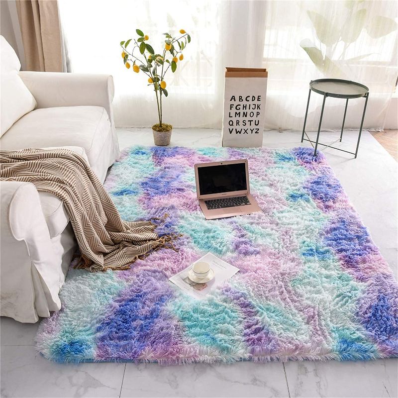 Photo 2 of A Nice Night Shaggy Fluffy Faux Fur Area Rug Door Mat,Tie Dye Style,Softest, Luxurious Shag Carpet Rugs for Bedroom, Living Room, Luxury Bed Side Plush Carpets, Rectangle (Light Purple,5x8')