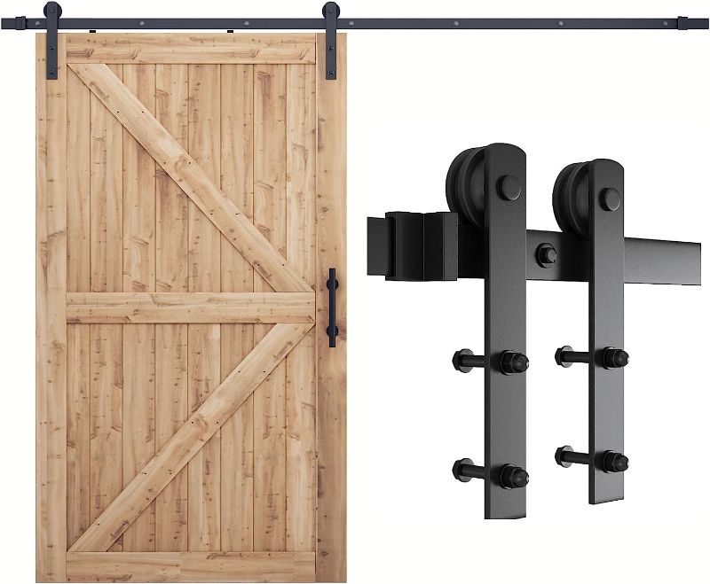 Photo 1 of 9ft Heavy Duty Sturdy Sliding Barn Door Hardware Kit -Smoothly and Quietly -Easy to Install -Includes Step-by-Step Installation Instruction Fit 54" Wide Door Panel (I Shape Hanger)