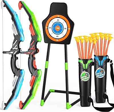 Photo 1 of 
TEMI 2 Pack Bow and Arrow for Kids -Light Up Archery Toy Set -Includes 2 Bows, 20 Suction Cup Arrows & 2