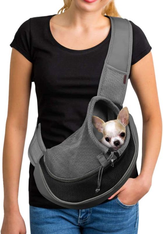 Photo 1 of YUDODO Reflective Pet Dog Sling Carrier Breathable Mesh Travel Safe Sling Bag Carrier for Dogs Cats (S up to 5lbs Black)
