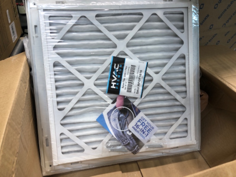 Photo 2 of 16" X 16" Return Air Filter Grille - Filter Included - Easy Plastic Tabs for Removable Face/Door - HVAC Vent Duct Cover - White [Outer Dimensions: 17.75w X 17.75h] 16 X 16