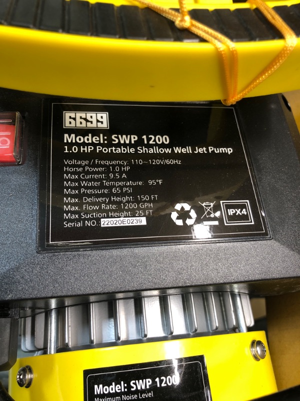 Photo 3 of 6699 1HP Shallow Well Pump and 13FT 1” Dia Suction Hose with Check Valve & 50FT Garden Hose with Nozzle Working Pressure 65 Psi for Clean Water Booster Easy to Install for Irrigation SWP 1200 Kit